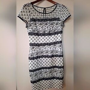 Adrianna Papell Womens Black/Ivory Lace Knee-length Dress Size 8